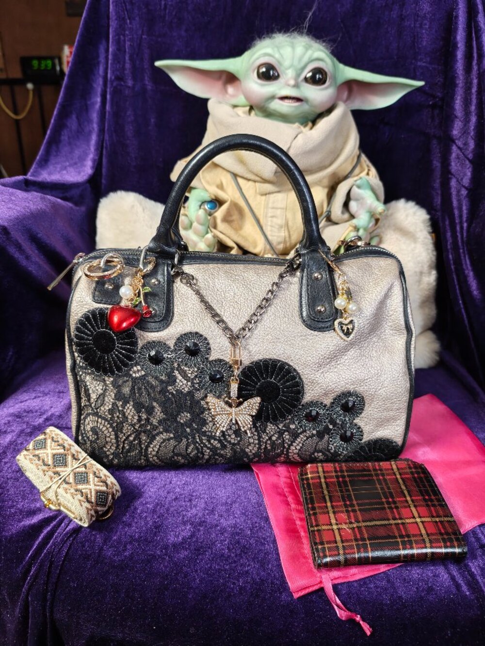 Frosting by Mary Norton Gold Leather and Lace Barrel Bag & Patricia Nash Wallet